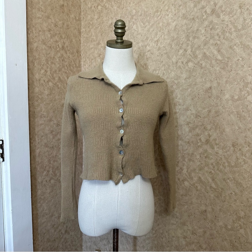 The Pink Box Tan Light Brown Wool Blend Cardigan Sweater